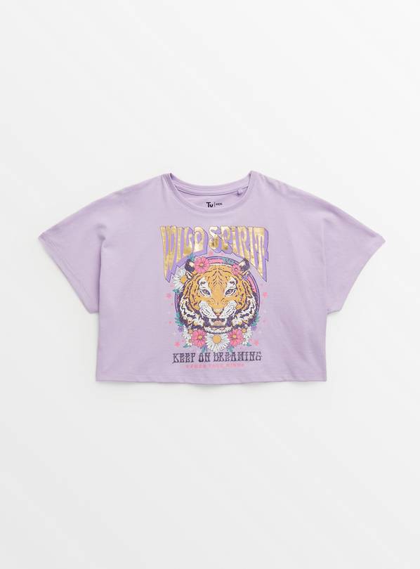 Lilac Tiger Print Cropped T-Shirt 10 years